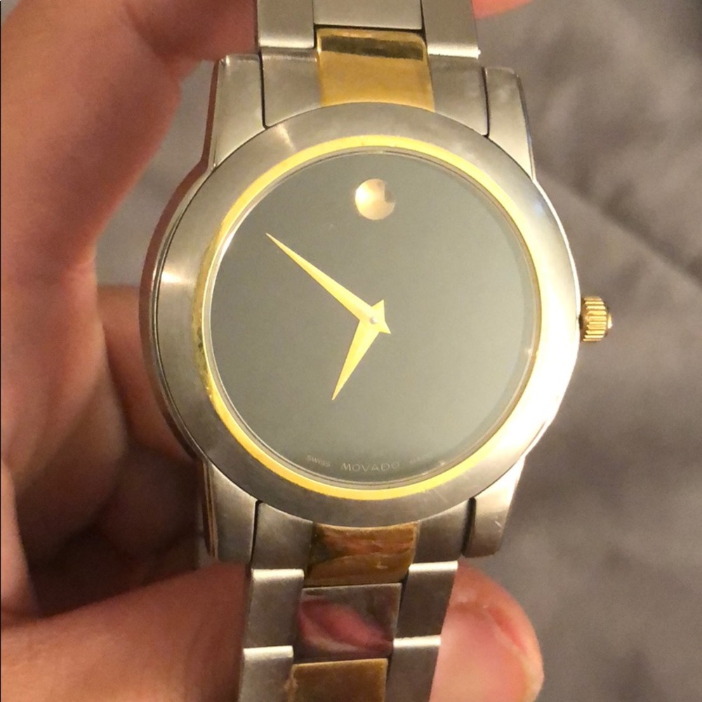 Movado Men’s Stainless Steel Silver W Gold Watch